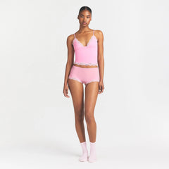 FITS EVERYBODY LACE TRIANGLE CAMI AND BOY SHORT SET | BUBBLE GUM TONAL