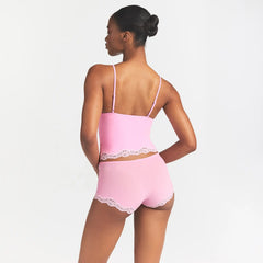 FITS EVERYBODY LACE TRIANGLE CAMI AND BOY SHORT SET | BUBBLE GUM TONAL