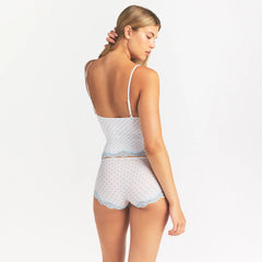 FITS EVERYBODY LACE TRIANGLE CAMI AND BOY SHORT SET | SLATE PIN DOT PRINT