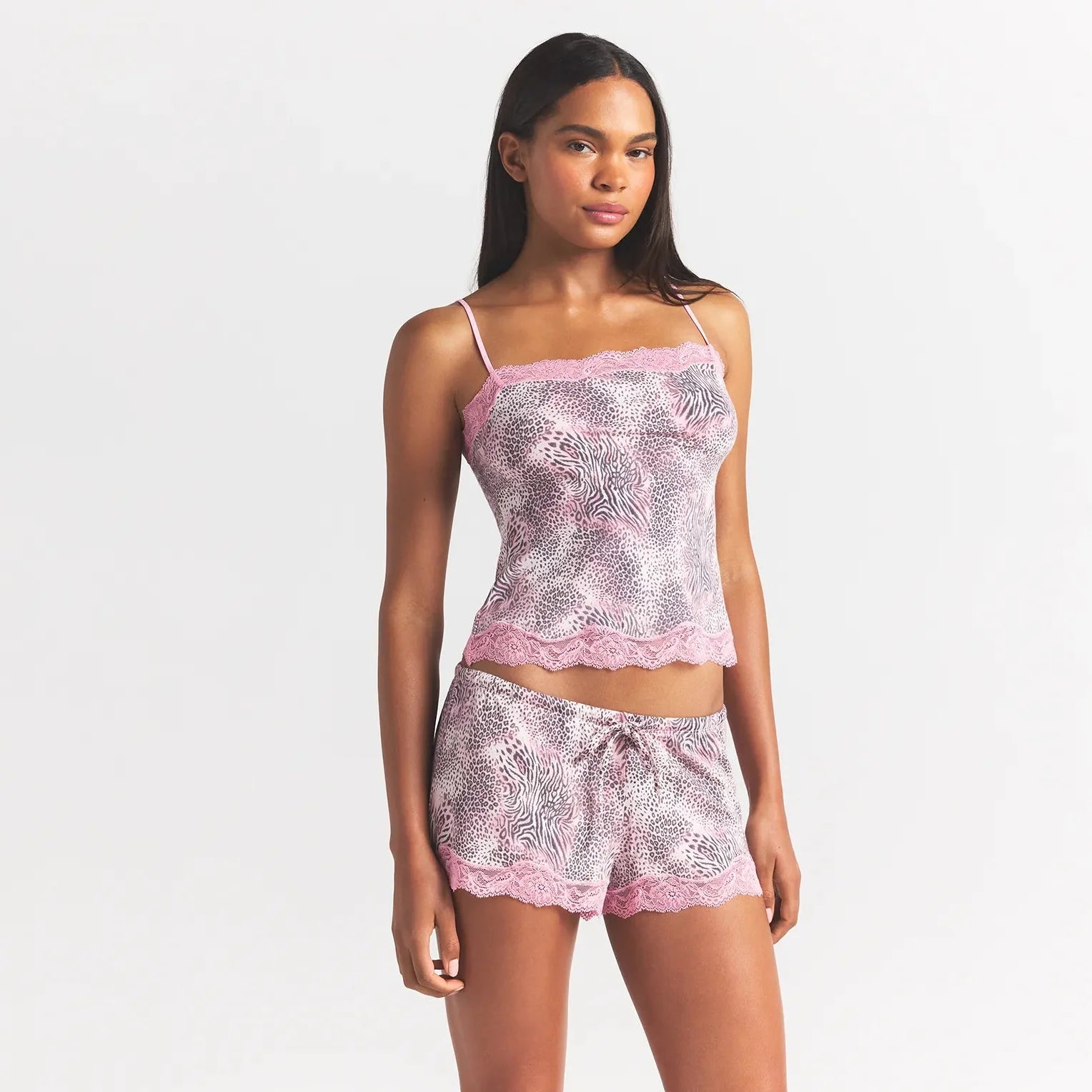 SKIMS SLEEP LACE CAMI AND SHORT SET | BLOOM MINI MULTI ANIMAL