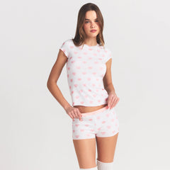 LOGO POINTELLE BABY TEE AND MICRO SHORT SET | SNOW LACE HEARTS
