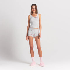 COTTON RIB TANK AND SHORT SET | LIGHT HEATHER GREY TRIPLE HEARTS