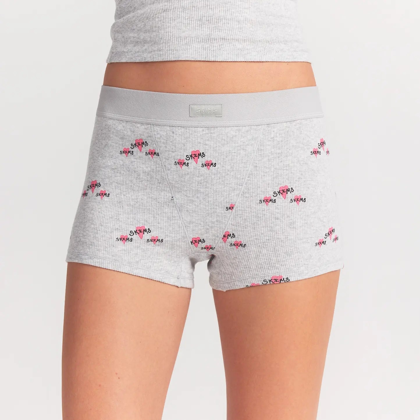 COTTON RIB TANK AND SHORT SET | LIGHT HEATHER GREY TRIPLE HEARTS