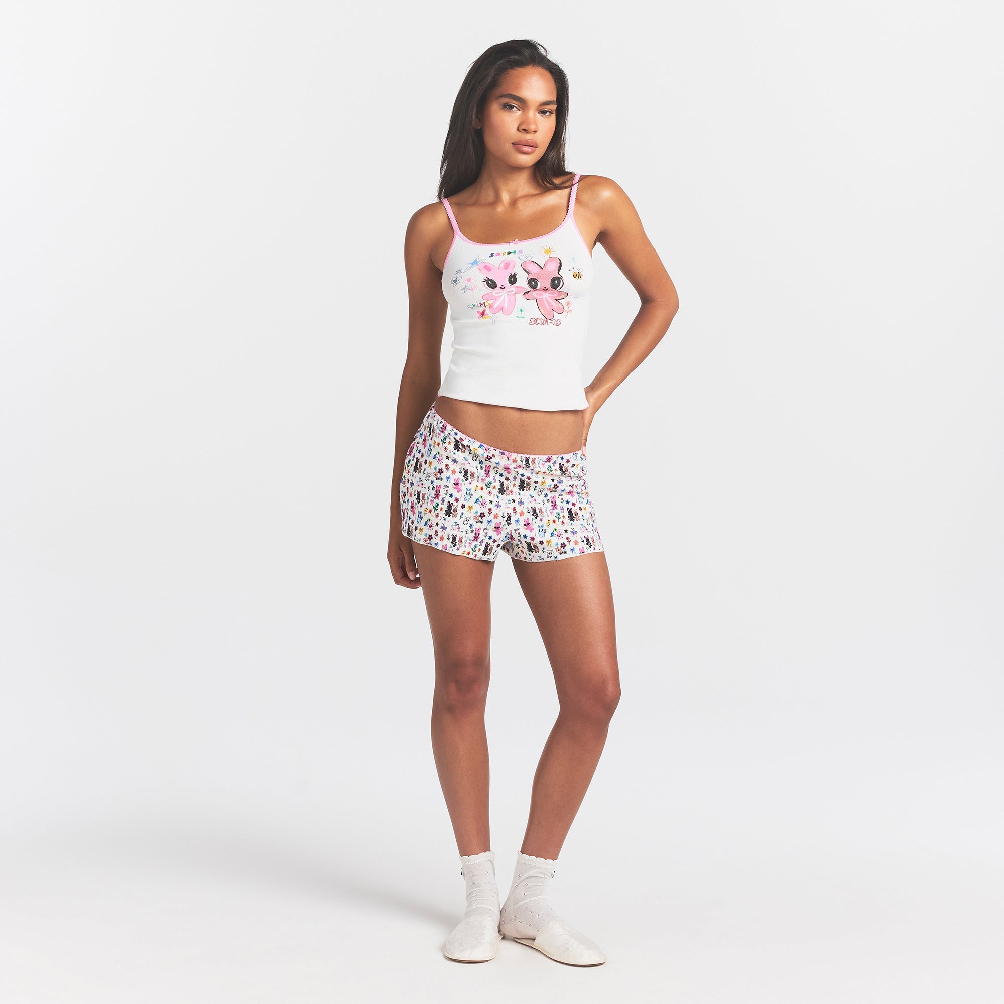 LOGO POINTELLE CAMI AND SHORT SET | MARBLE HAPPY BUNNIES