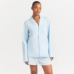 COTTON POPLIN SLEEP LONG SLEEVE AND BOXER SET | BABY BLUE CONTRAST