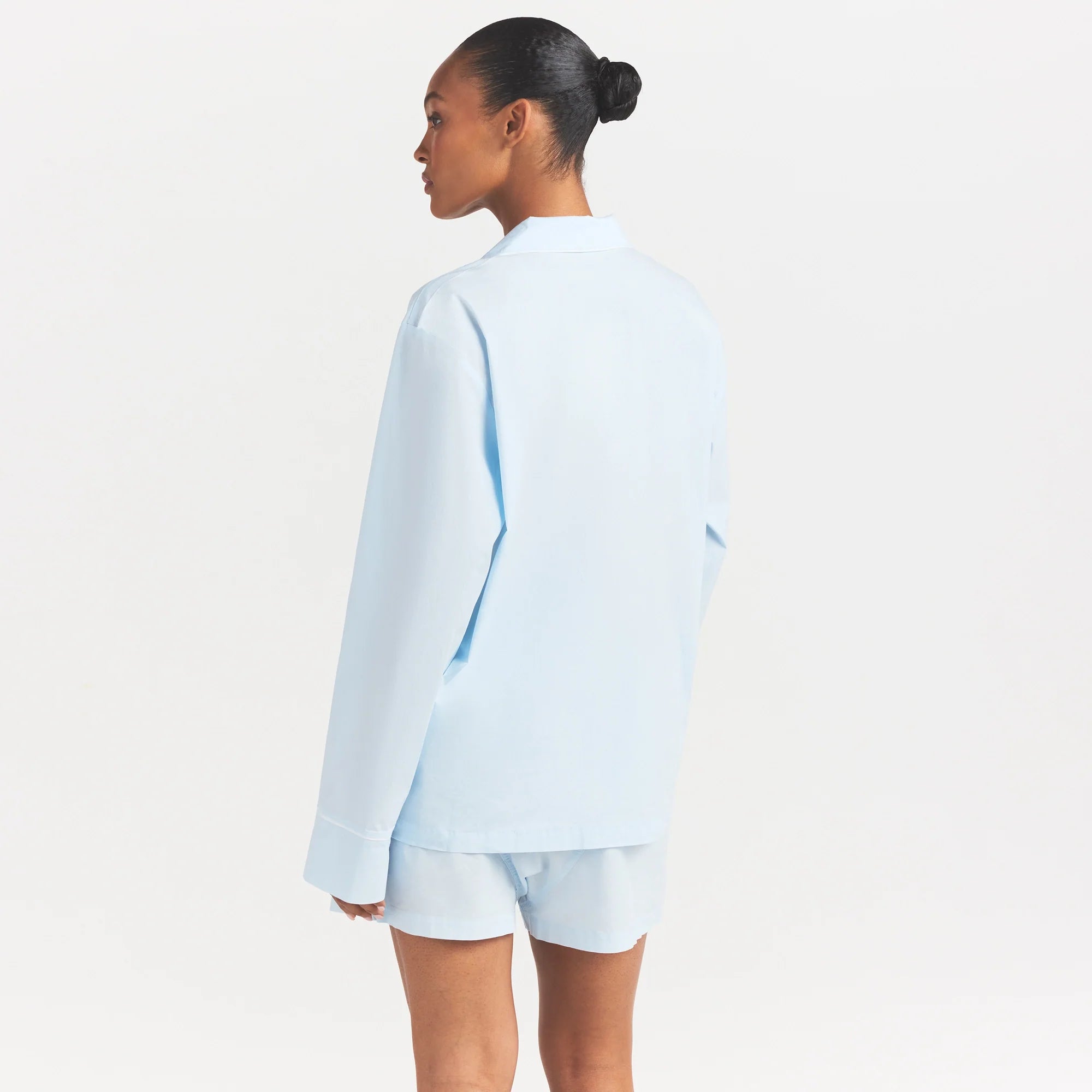 COTTON POPLIN SLEEP LONG SLEEVE AND BOXER SET | BABY BLUE CONTRAST