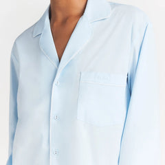 COTTON POPLIN SLEEP LONG SLEEVE AND BOXER SET | BABY BLUE CONTRAST