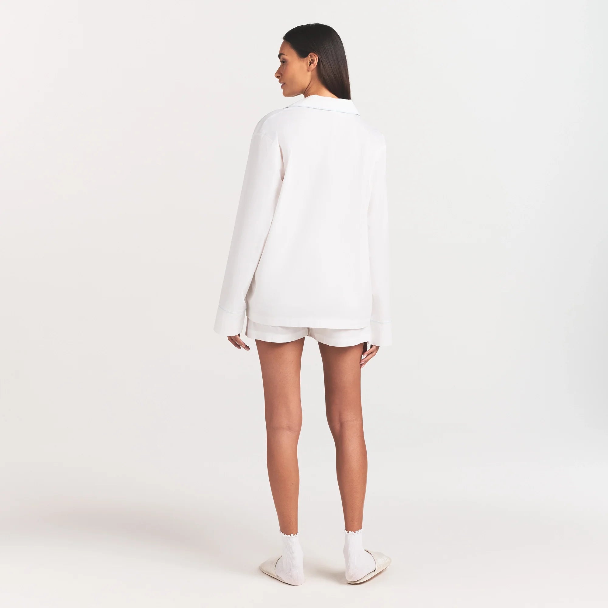 COTTON POPLIN SLEEP LONG SLEEVE AND BOXER SET | SNOW CONTRAST