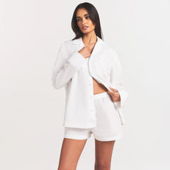 COTTON POPLIN SLEEP LONG SLEEVE AND BOXER SET | SNOW CONTRAST