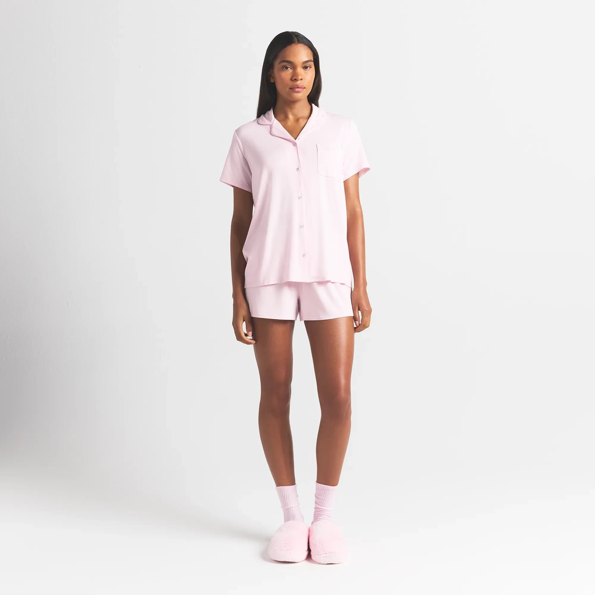 SKIMS SLEEP SHORT SLEEVE BUTTON UP SET | BLOOM