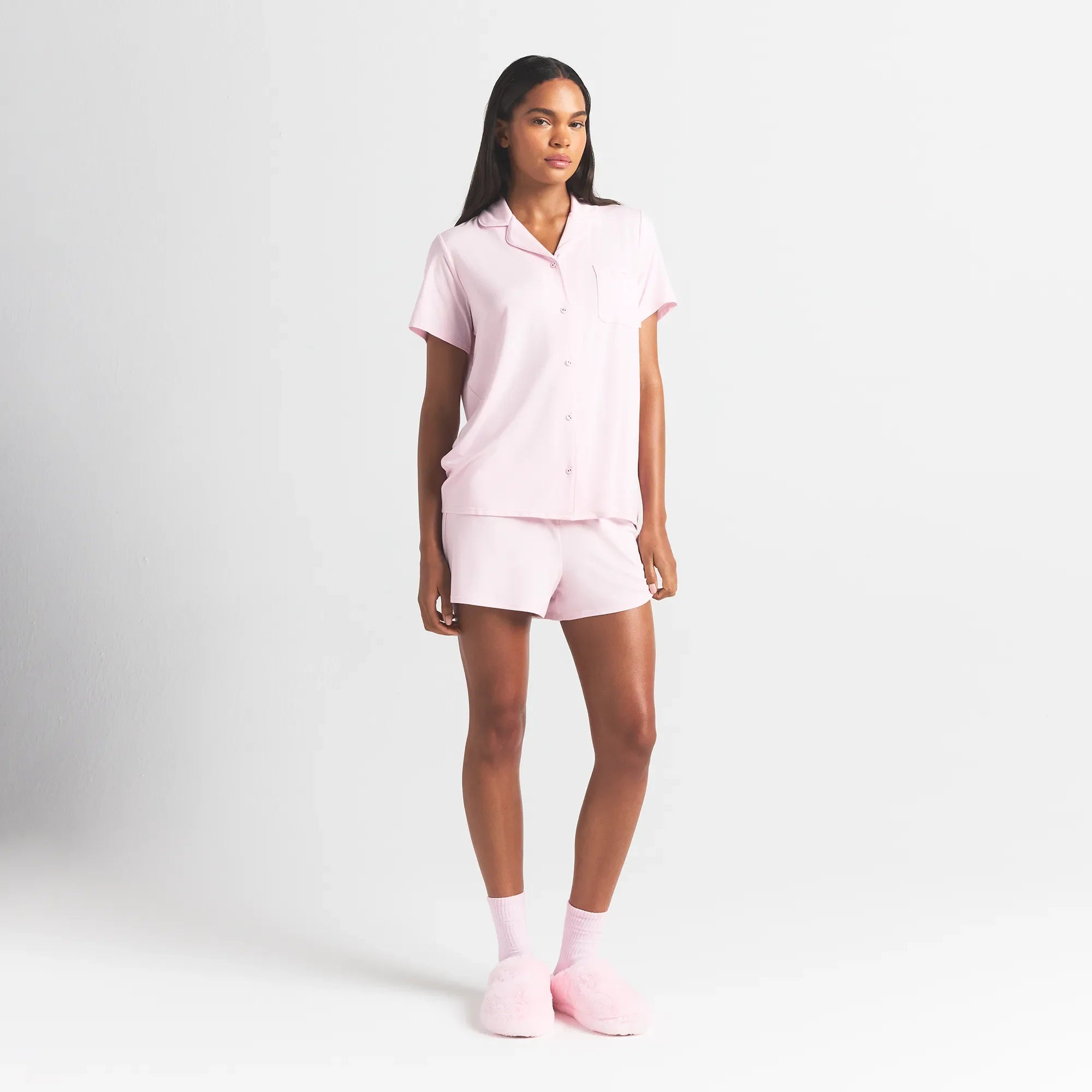 SKIMS SLEEP SHORT SLEEVE BUTTON UP SET | BLOOM