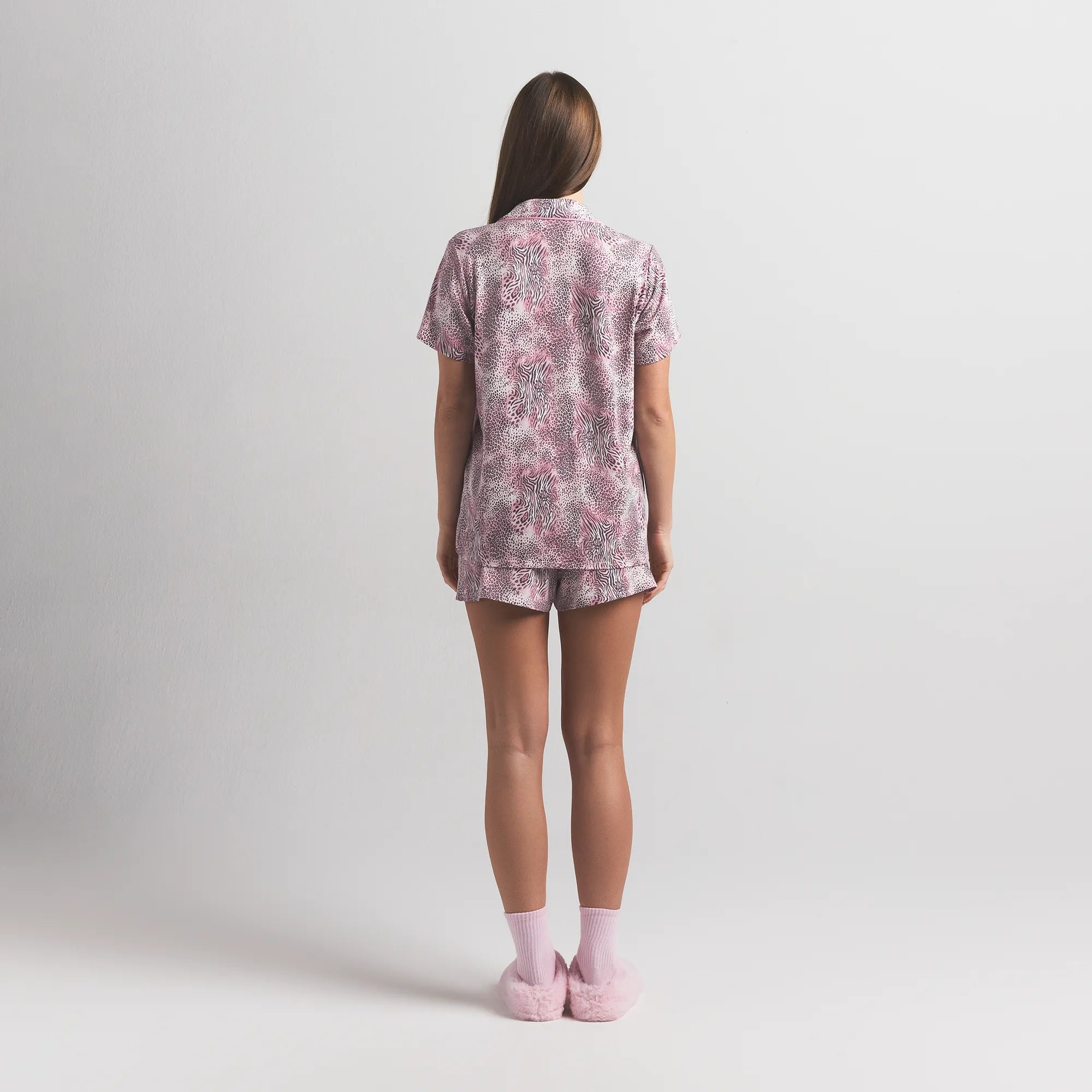 SKIMS SLEEP SHORT SLEEVE BUTTON UP SET | BLOOM MINI MULTI ANIMAL