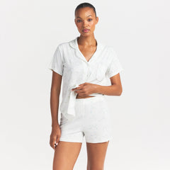SOFT LOUNGE SHORT SLEEP SET | IVORY PEARL BOWS PRINT