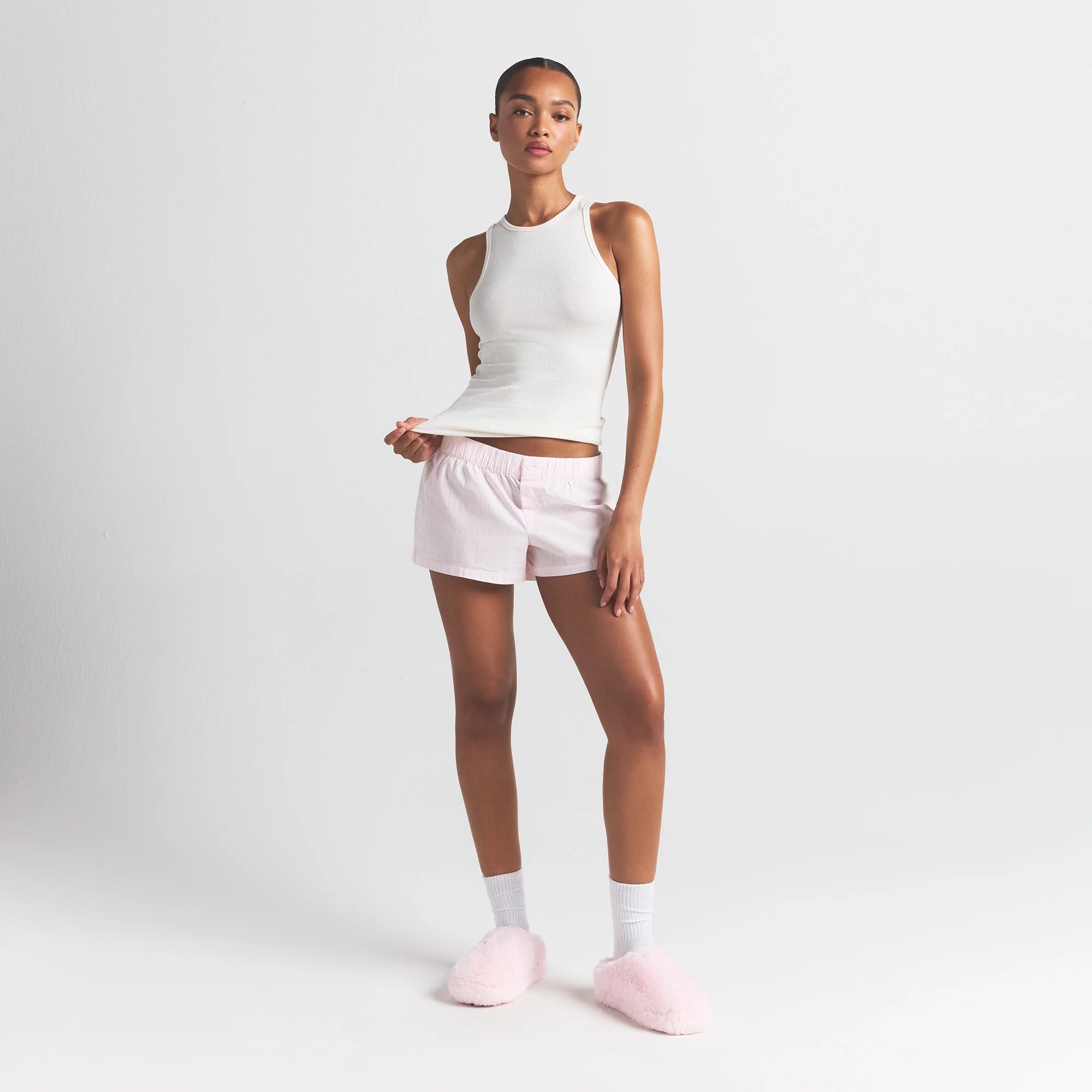 COTTON POPLIN BOXER SLEEP SET | CHERRY BLOSSOM STRIPE