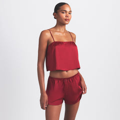 WOVEN SHINE CAMI AND SHORT SLEEP SET | BRICK