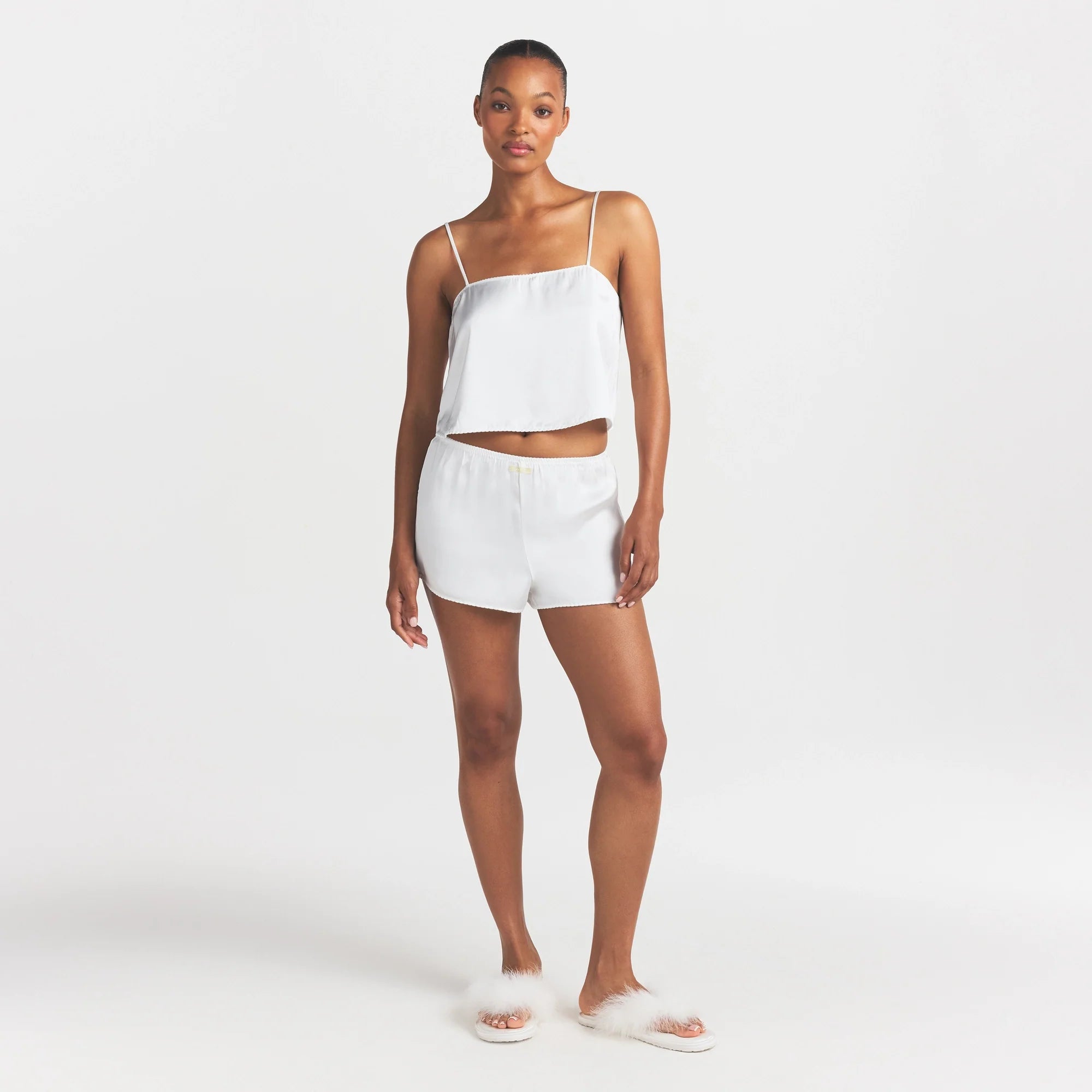 WOVEN SHINE CAMI AND SHORT SLEEP SET | IVORY