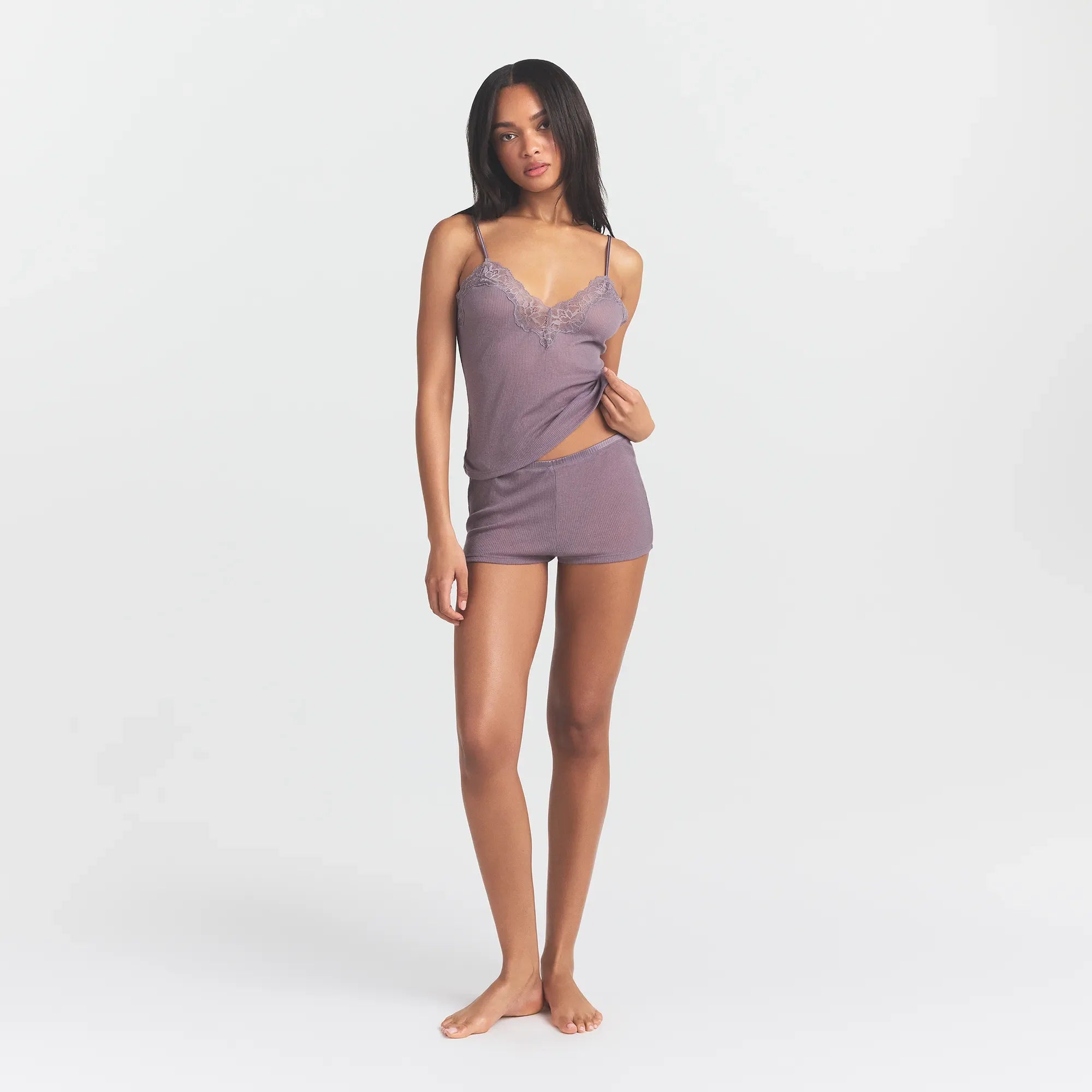 SHEER RIB LACE CAMI AND SHORT SET | ZINC