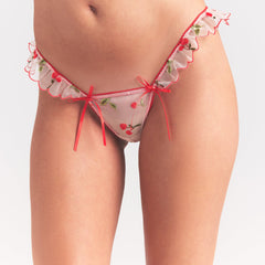 EMBROIDERED TULLE BUTTERFLY THONG | PRIMROSE CHERRY TULLE