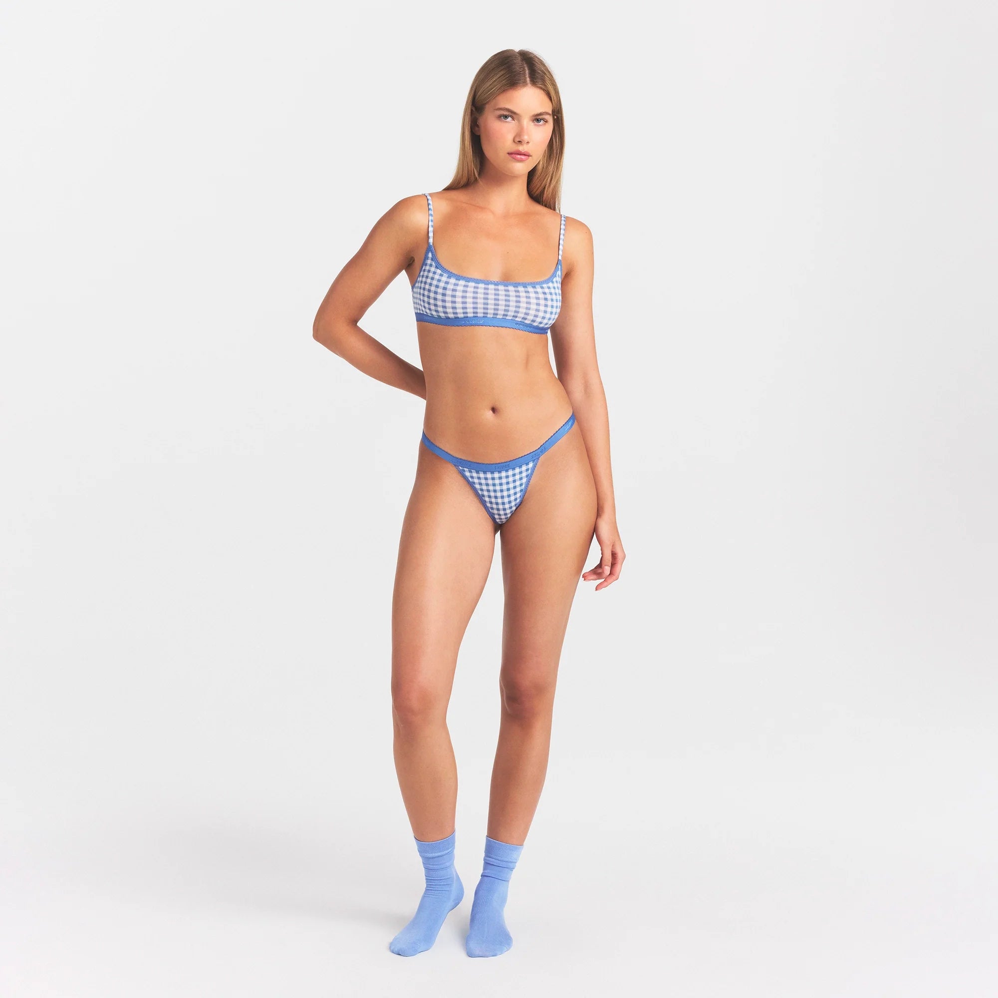 LIGHTWEIGHT COTTON LOGO PICOT THONG | ARCTIC GINGHAM