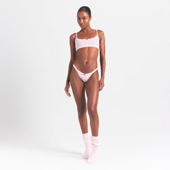 LIGHTWEIGHT COTTON LOGO PICOT THONG | BABY PINK ARROWED HEARTS