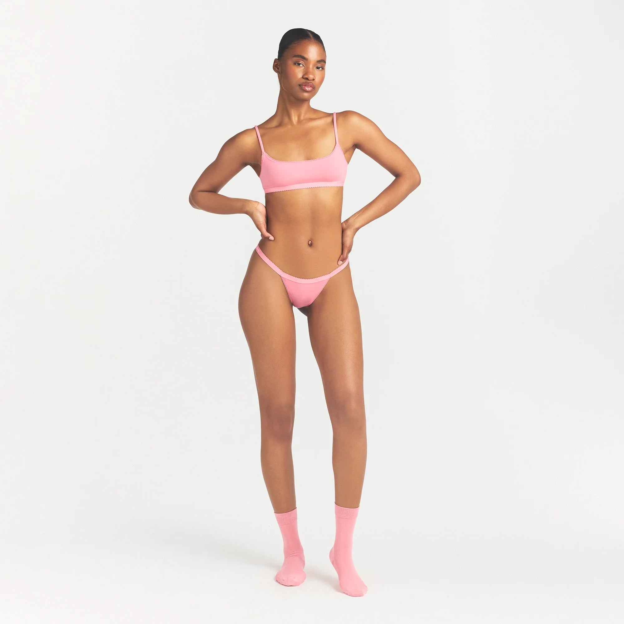 LIGHTWEIGHT COTTON LOGO PICOT THONG | MELON TONAL
