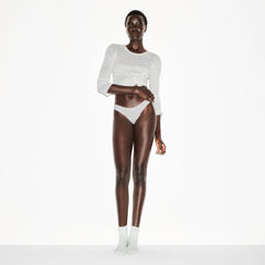 LIGHTWEIGHT COTTON POINTELLE LACE THONG | LIGHT HEATHER GREY