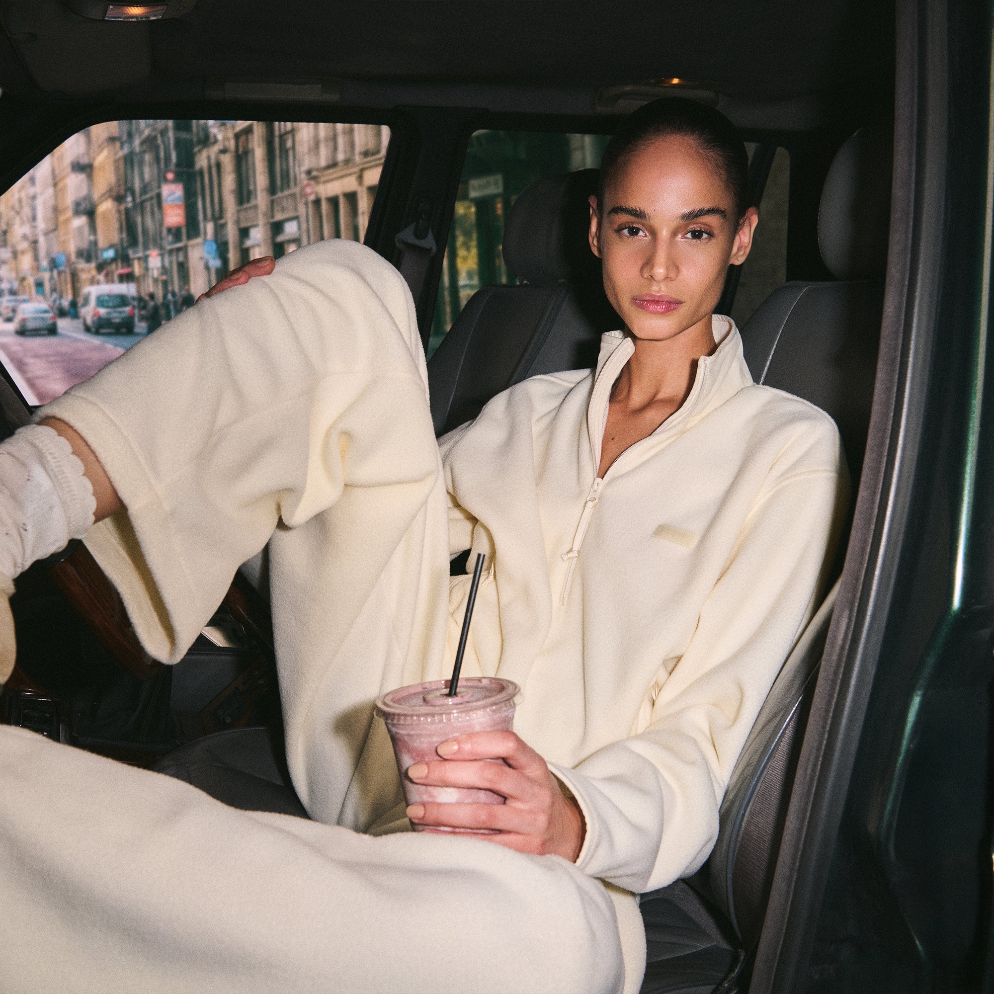 OUTDOOR FLEECE HALF ZIP PULLOVER | ECRU