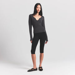 SWEATER KNITS RIBBED LONG SLEEVE TOP | ASH