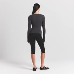 SWEATER KNITS RIBBED LONG SLEEVE TOP | ASH
