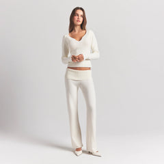 SWEATER KNITS RIBBED LONG SLEEVE TOP | IVORY