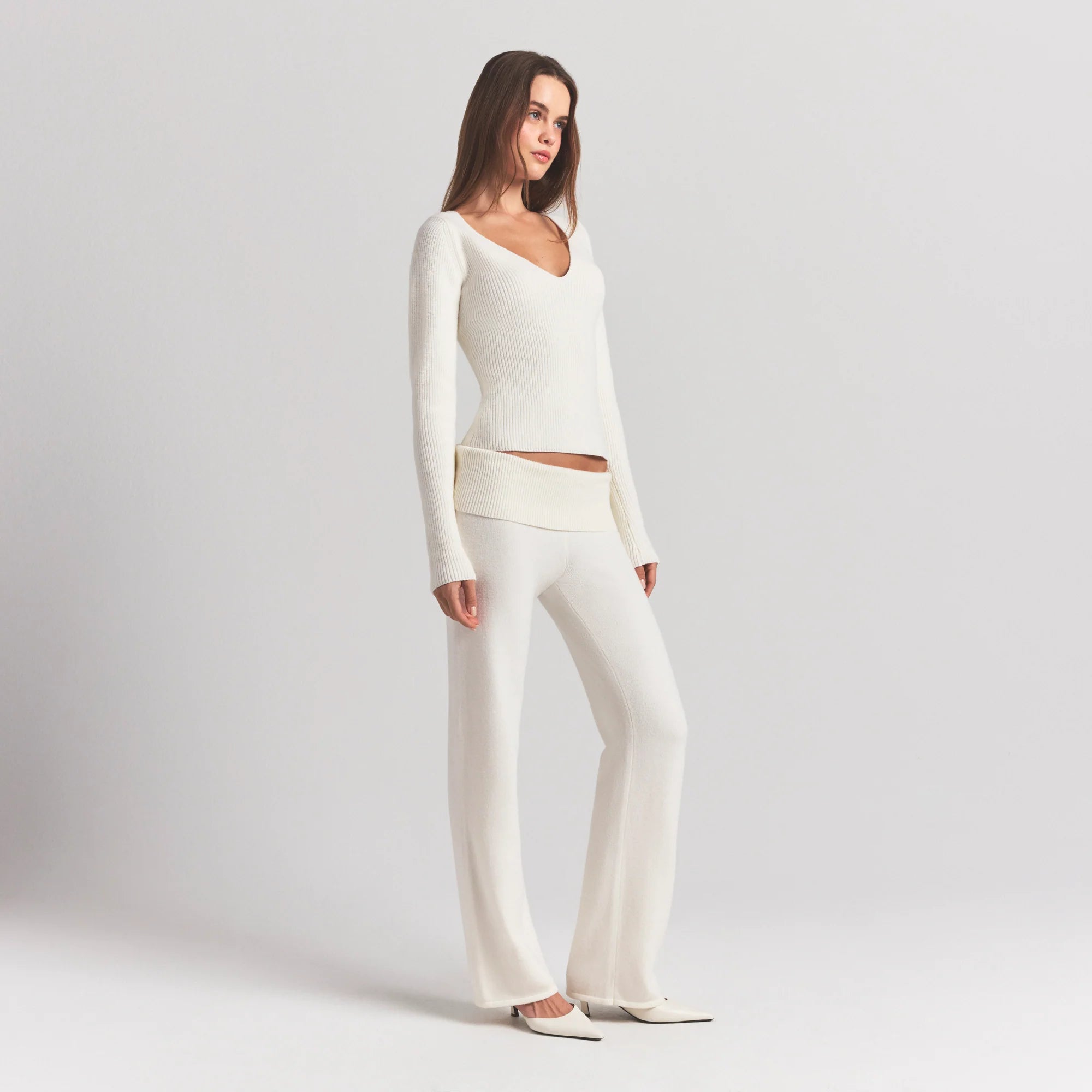 SWEATER KNITS RIBBED LONG SLEEVE TOP | IVORY