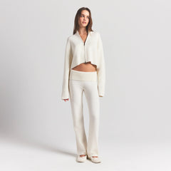 SWEATER KNITS RIBBED MOCK NECK ZIP UP | IVORY