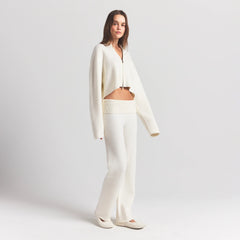 SWEATER KNITS RIBBED MOCK NECK ZIP UP | IVORY