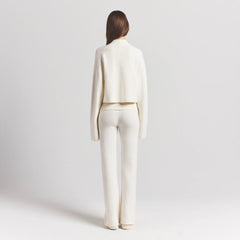 SWEATER KNITS RIBBED MOCK NECK ZIP UP | IVORY