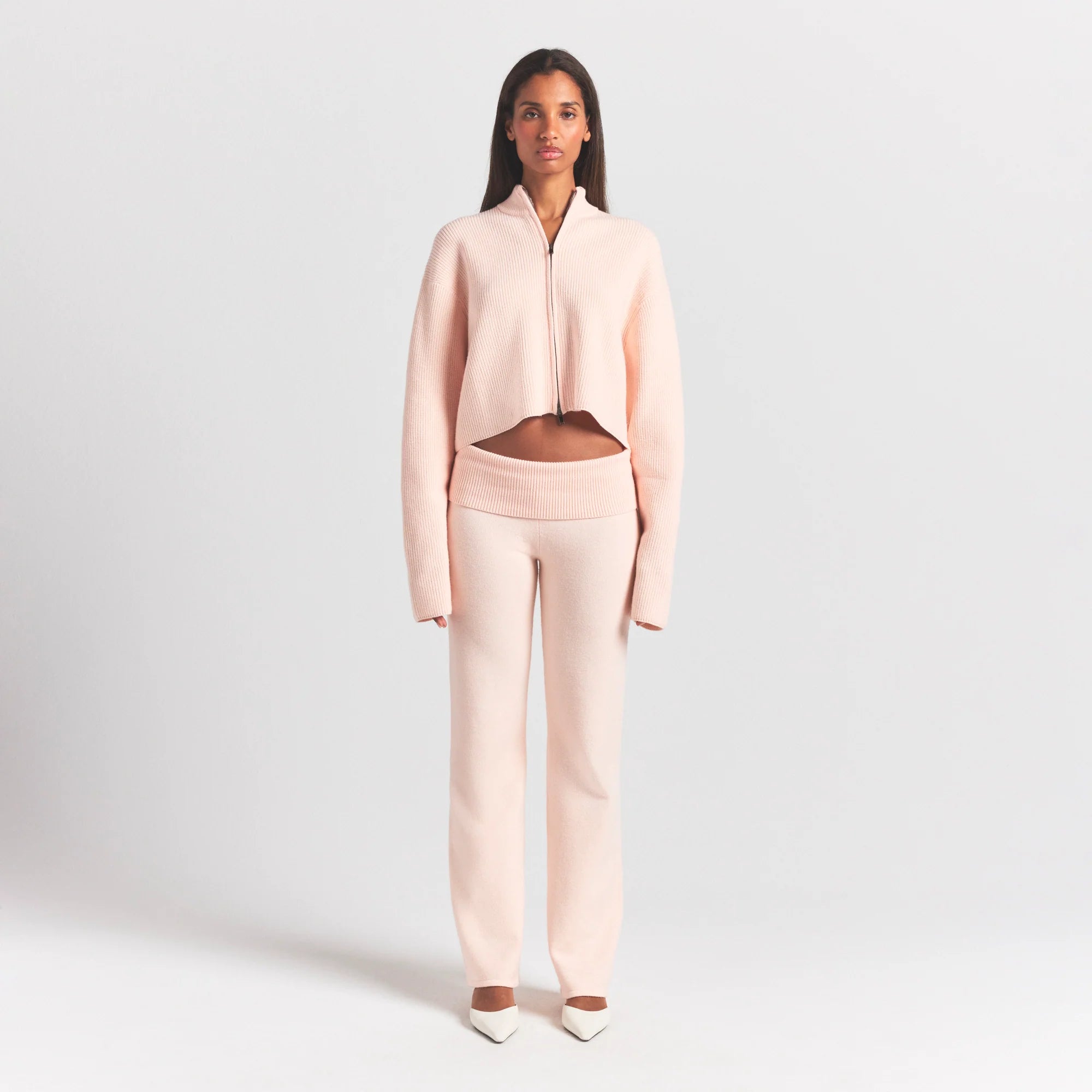 SWEATER KNITS RIBBED MOCK NECK ZIP UP | PRIMROSE