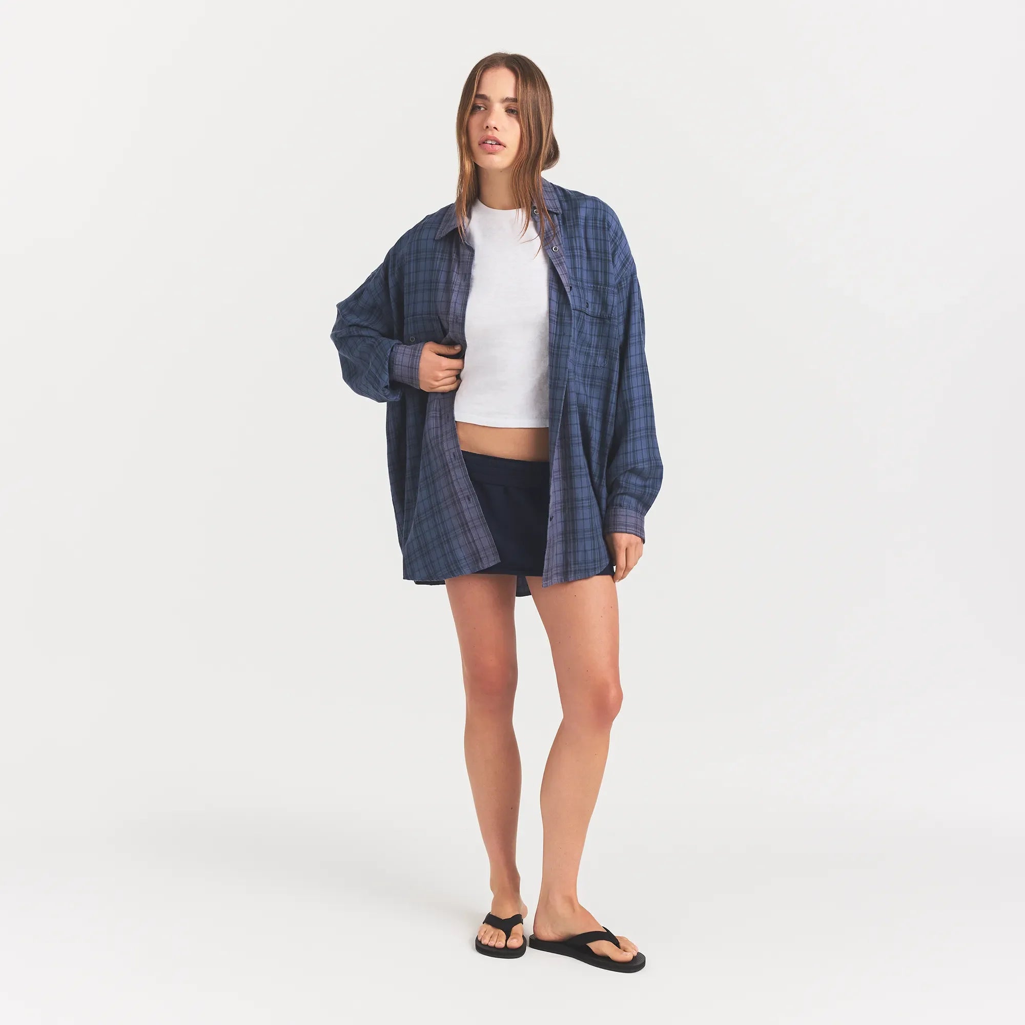 WASHED FLANNEL OVERSIZED SHIRT | GRAPHITE PLAID