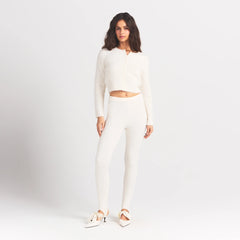 BRUSHED ALPACA LONG SLEEVE CARDIGAN | EGRET