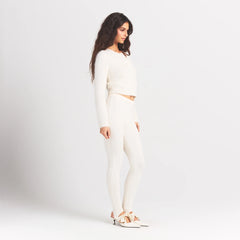 BRUSHED ALPACA LONG SLEEVE CARDIGAN | EGRET