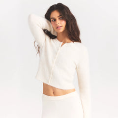 BRUSHED ALPACA LONG SLEEVE CARDIGAN | EGRET