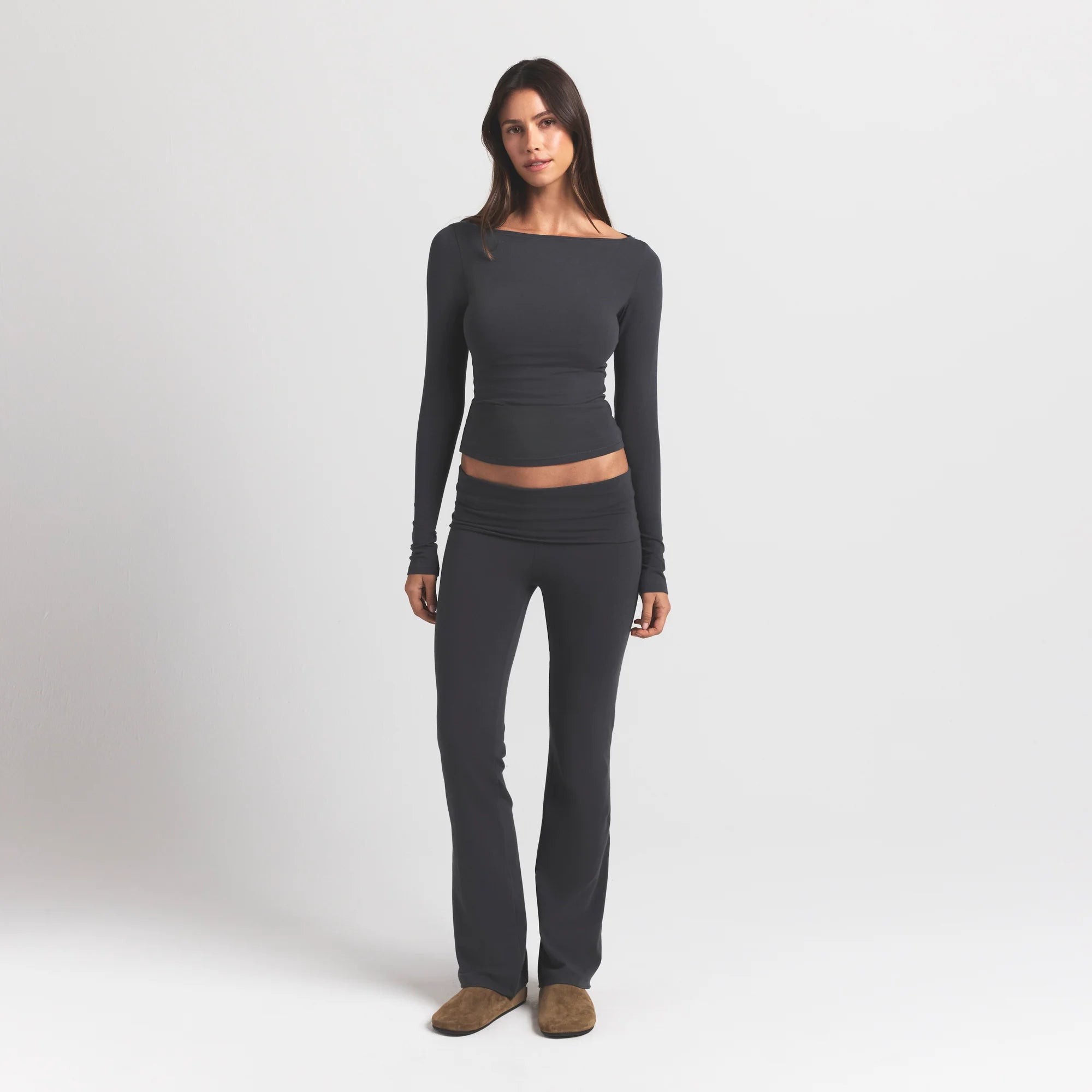 COTTON JERSEY LONG SLEEVE BOATNECK TOP | ASH