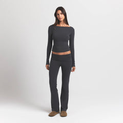 COTTON JERSEY LONG SLEEVE BOATNECK TOP | ASH