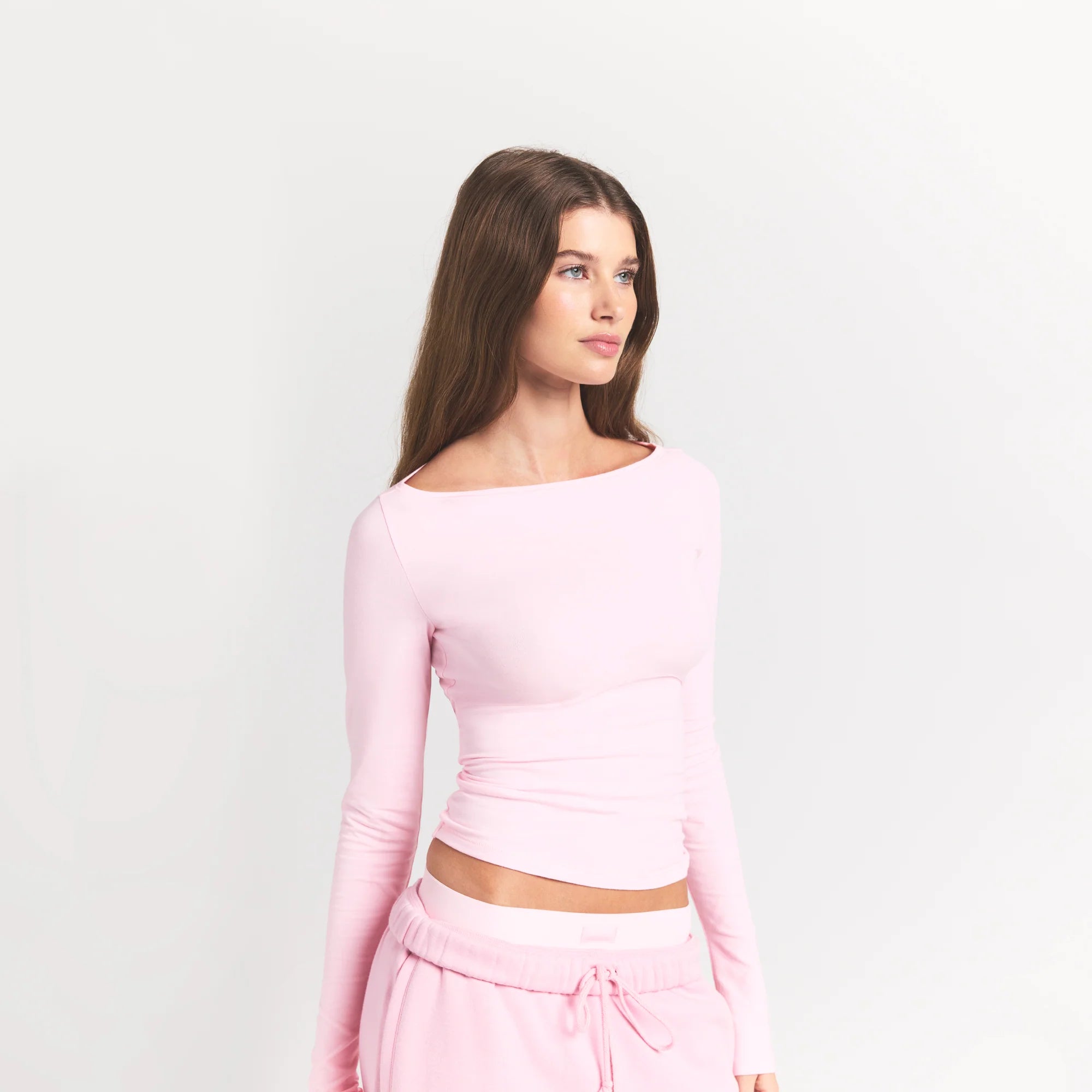 COTTON JERSEY LONG SLEEVE BOATNECK TOP | CHERRY BLOSSOM