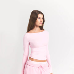 COTTON JERSEY LONG SLEEVE BOATNECK TOP | CHERRY BLOSSOM