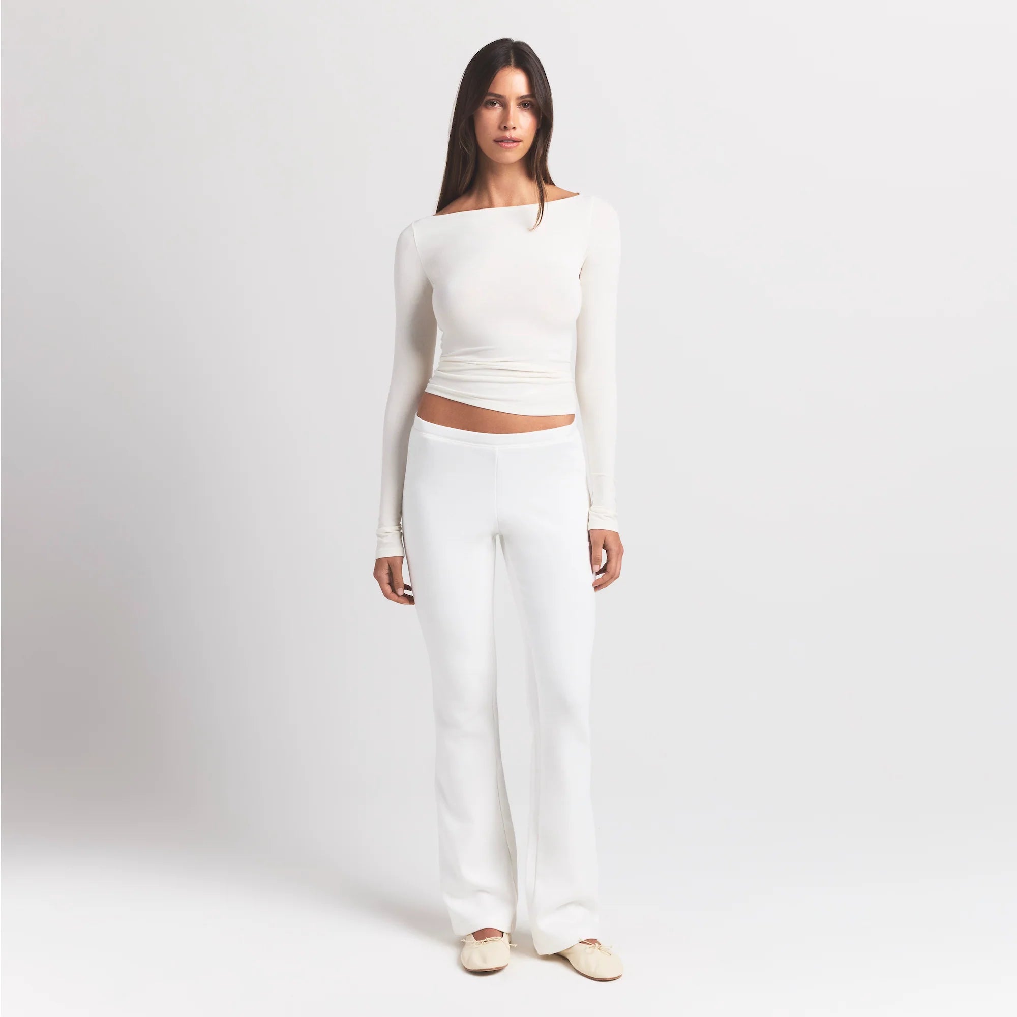 COTTON JERSEY LONG SLEEVE BOATNECK TOP | MARBLE