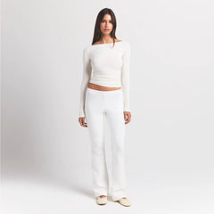 COTTON JERSEY LONG SLEEVE BOATNECK TOP | MARBLE
