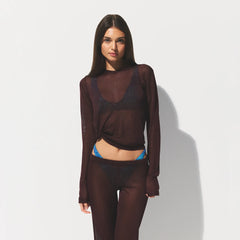 SLINKY KNIT CREW NECK LONG SLEEVE TOP | CURRANT
