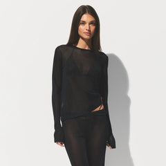 SLINKY KNIT CREW NECK LONG SLEEVE TOP | OBSIDIAN