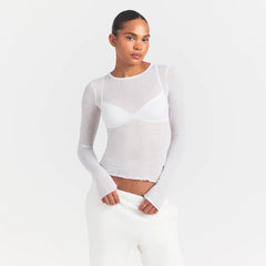 SHEER RIB LONG SLEEVE TOP | SNOW