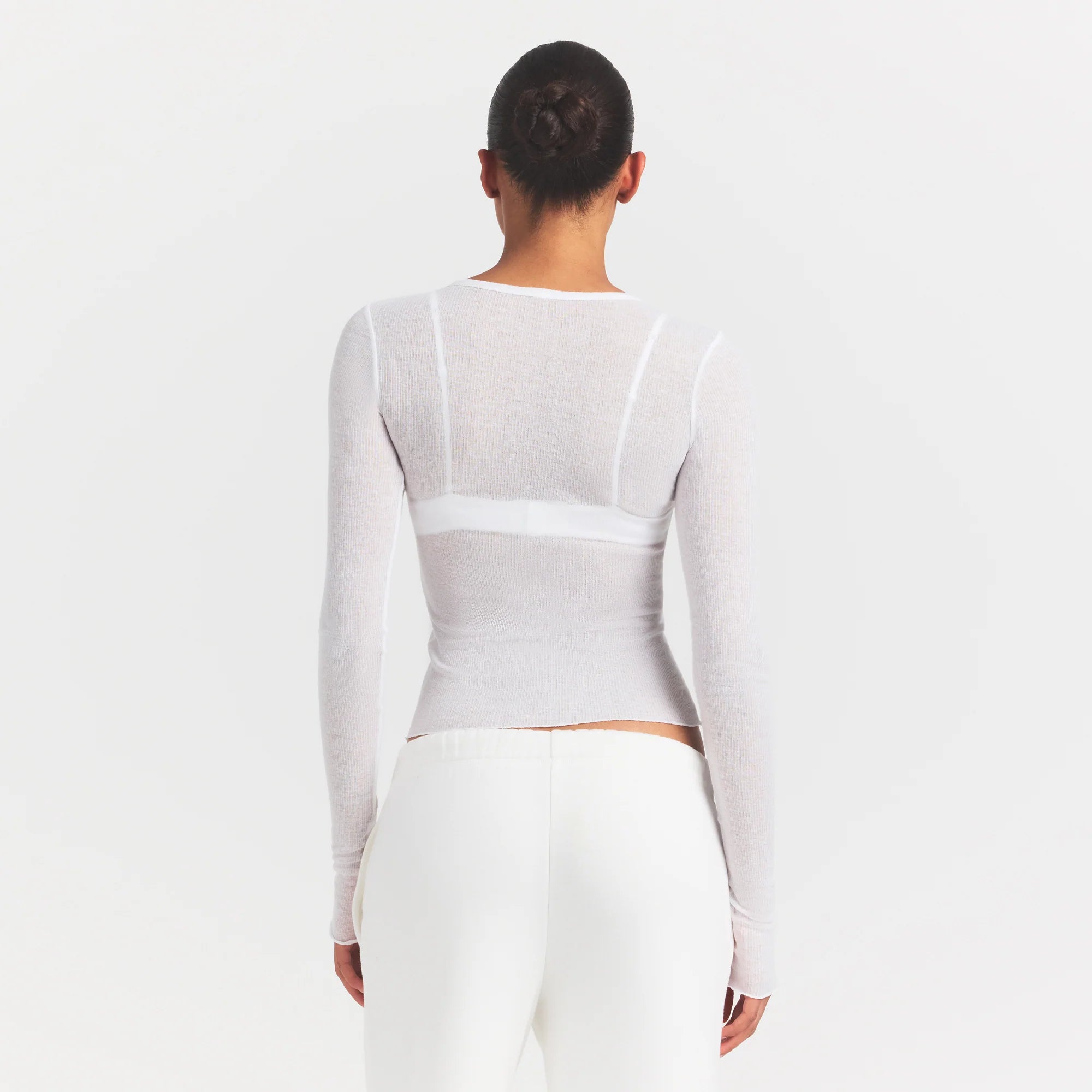 SHEER RIB LONG SLEEVE TOP | SNOW