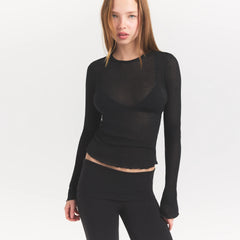 SHEER RIB LONG SLEEVE TOP | SOOT